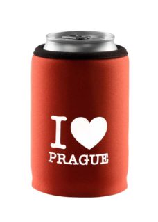 Neoprenový termoobal na plechovku 0,33l potisk I love Prague srdce oranžová-cihla-white