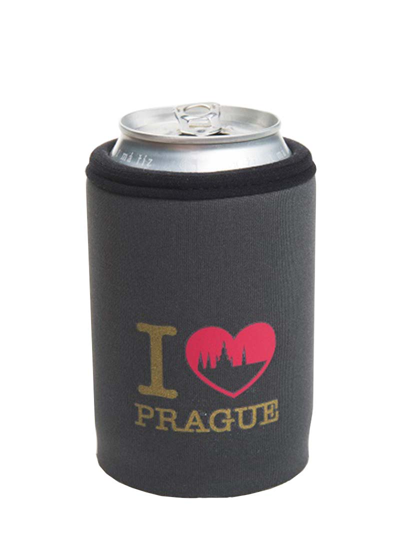 Neoprenový termoobal na plechovku 0,33l potisk I love Prague grey Hradčany gold red