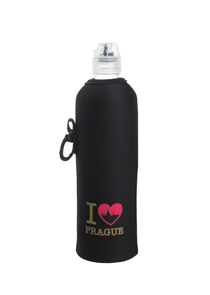 Neoprenový termoobal na skleněnou a PET láhev 0,5l potisk I love Prague black hradčany gold