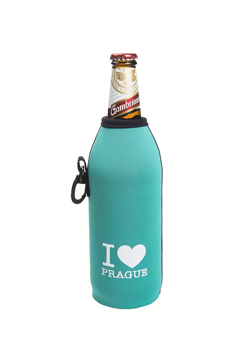 Neoprenový termoobal na skleněnou a PET láhev 0,5l potisk I love Prague mint srdce white