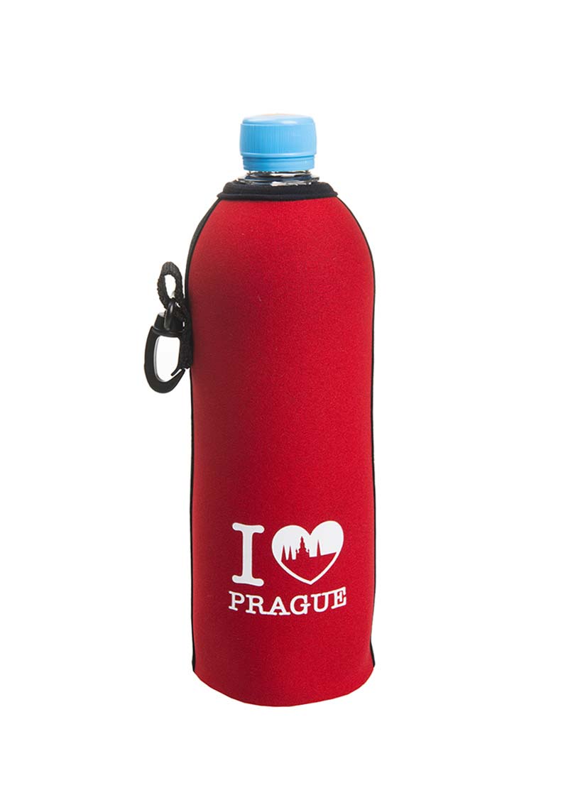 Neoprenový termoobal na skleněnou a PET láhev 0,5l potisk I love Prague red Hradčany white